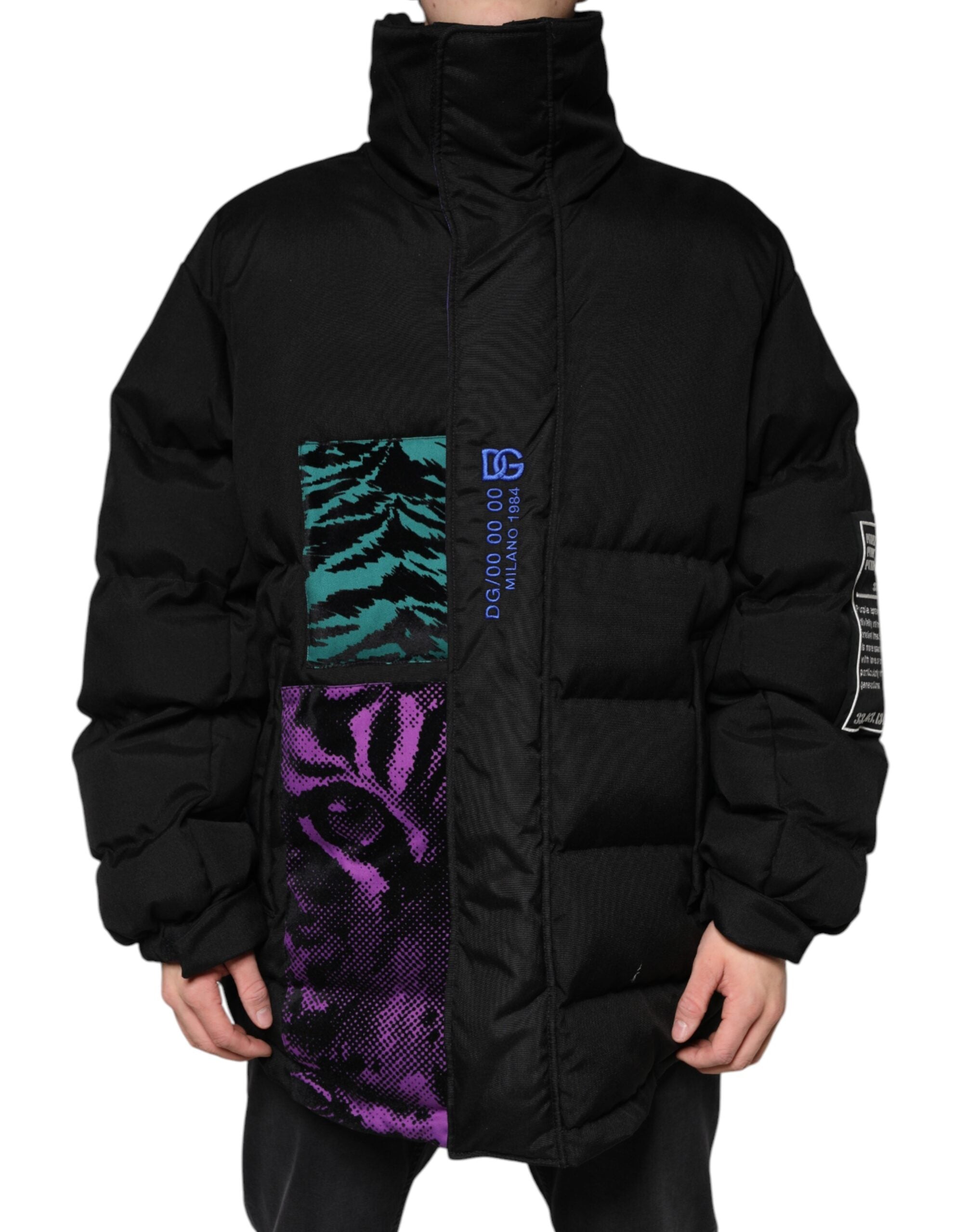 Dolce &amp; Gabbana – Schwarze Pufferjacke aus Nylon für Herren mit durchgehendem Reißverschluss