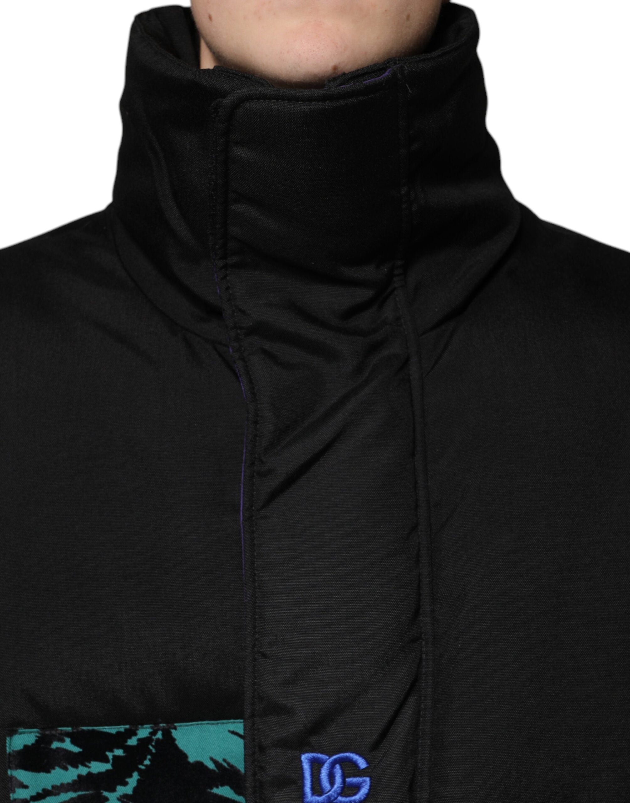 Dolce &amp; Gabbana – Schwarze Pufferjacke aus Nylon für Herren mit durchgehendem Reißverschluss