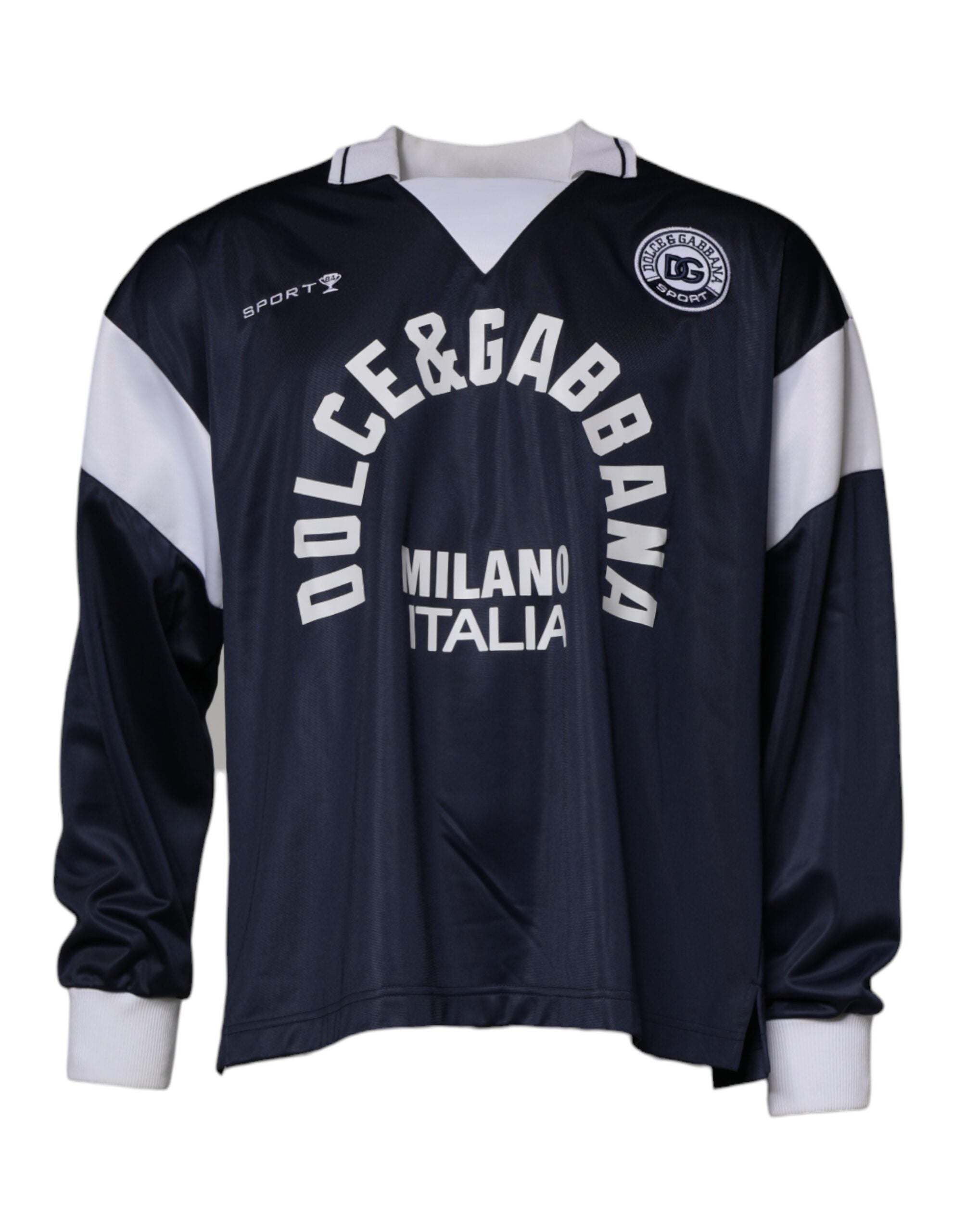 Dolce & Gabbana Blauw Logo Jersey Trui met Kraag