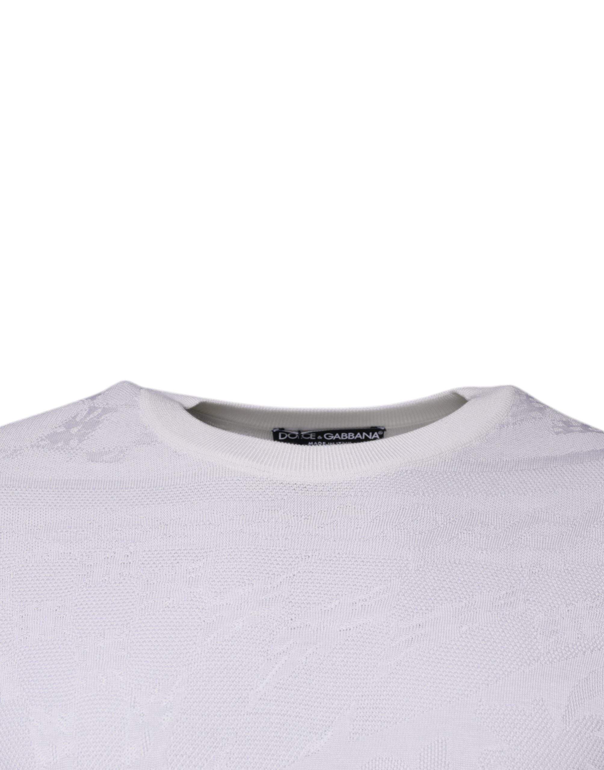 Dolce & Gabbana Witte Zijden Ronde Hals Heren Pullover Trui