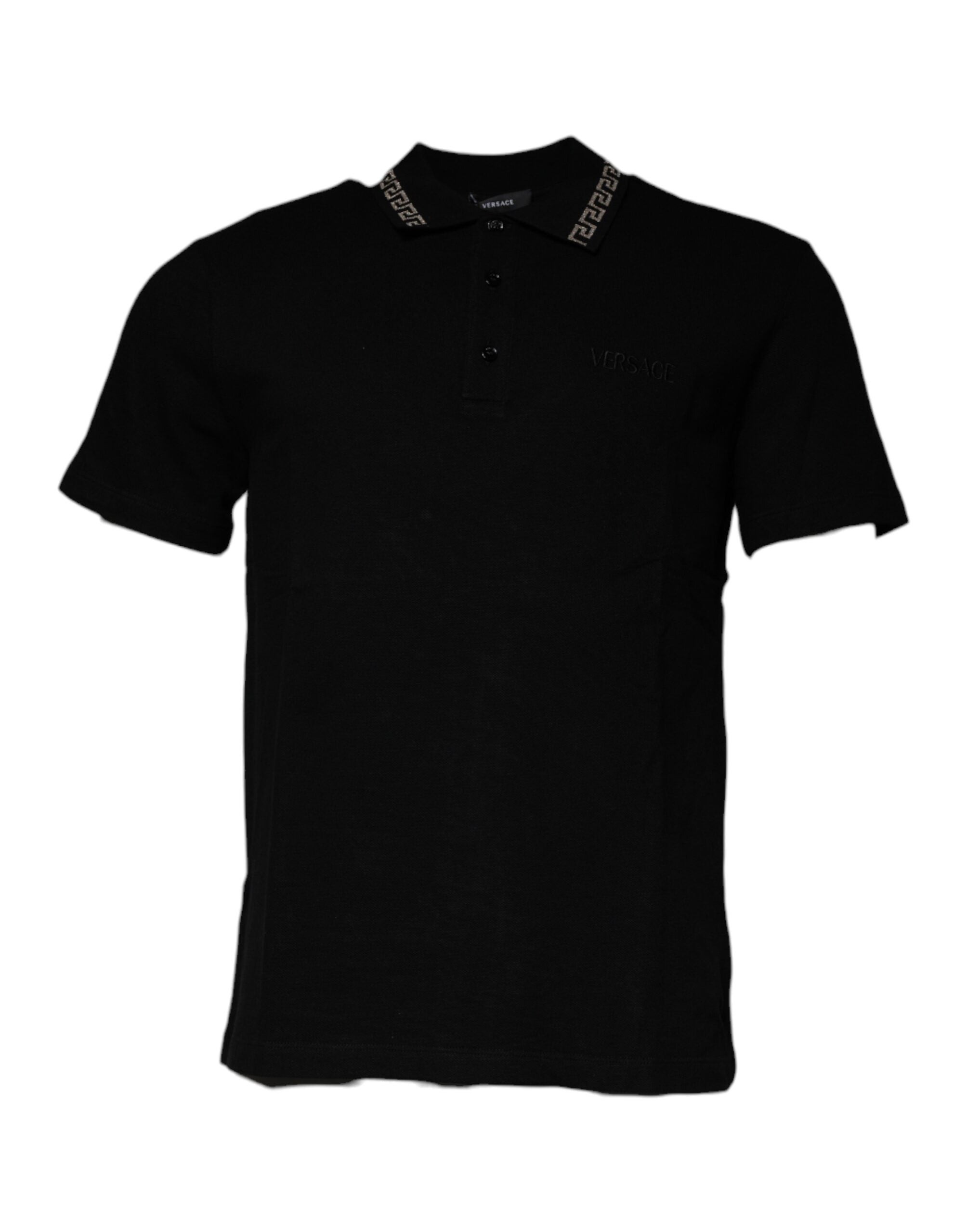 Versace Schwarzes Viscose Poloshirt mit Kragen und kurzen Ärmeln