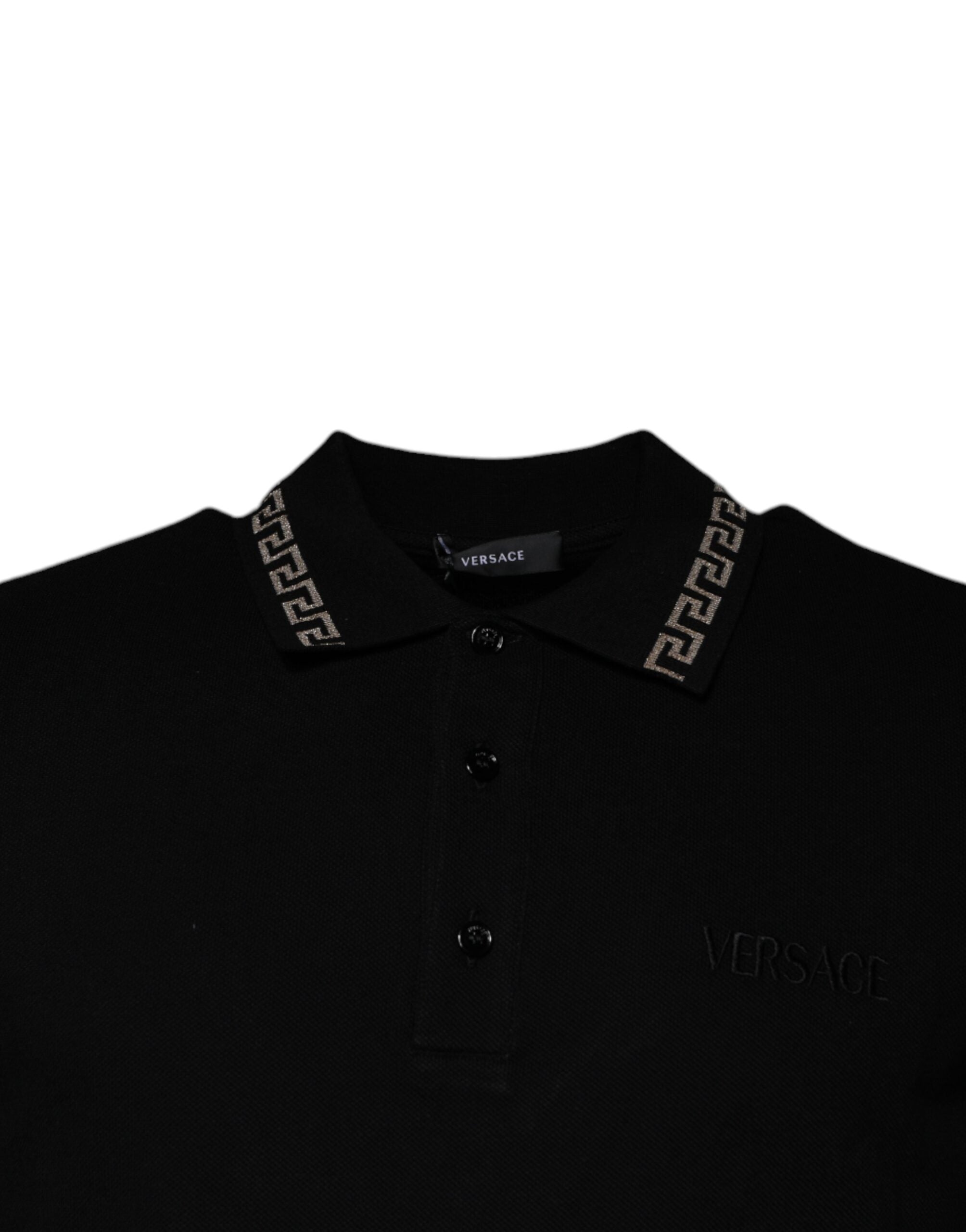 Versace Schwarzes Viscose Poloshirt mit Kragen und kurzen Ärmeln