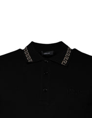 Versace Schwarzes Viscose Poloshirt mit Kragen und kurzen Ärmeln