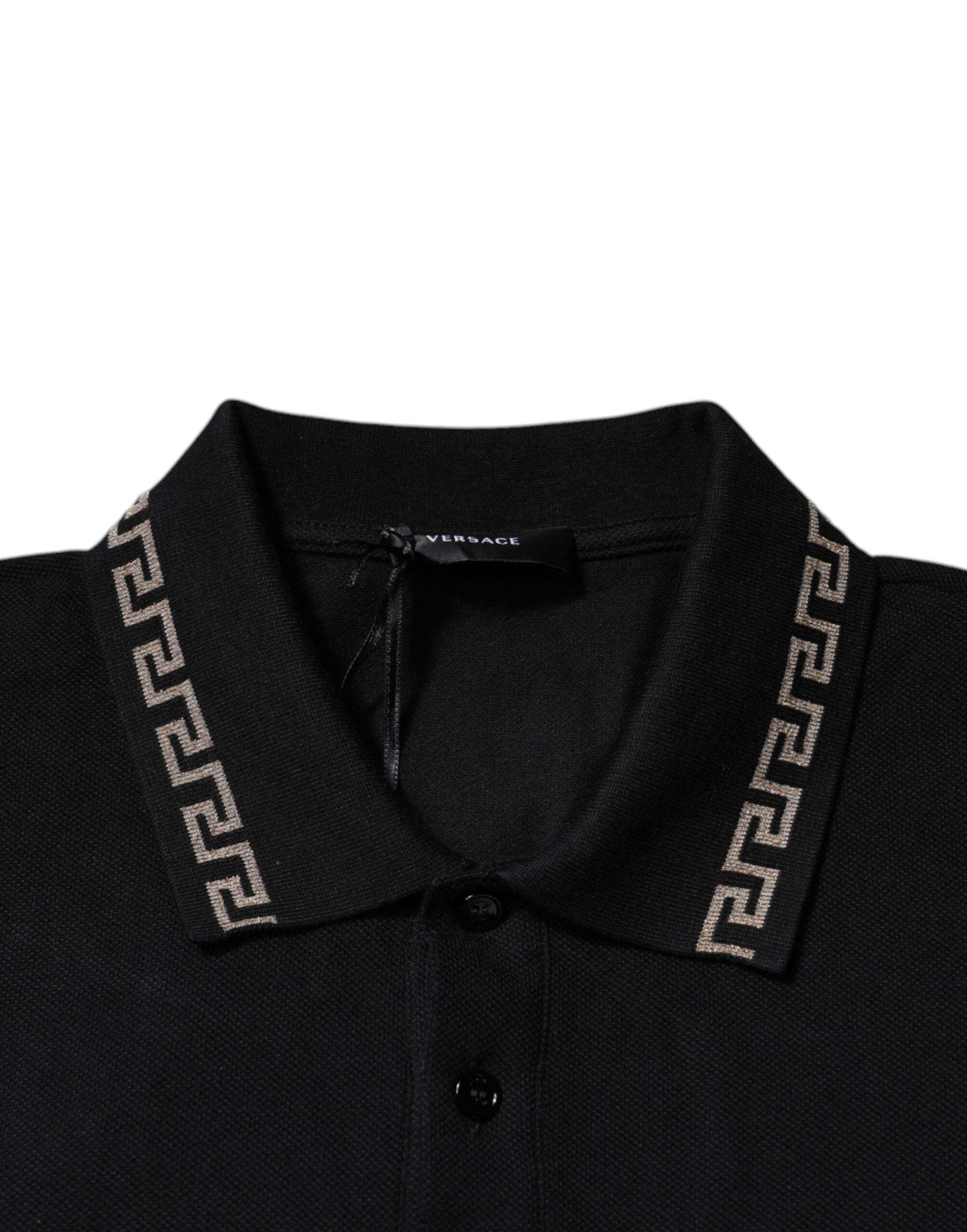 Versace Schwarzes Viscose Poloshirt mit Kragen und kurzen Ärmeln