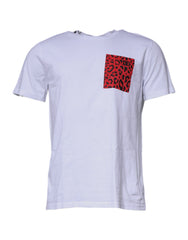 Dolce & Gabbana Wit Rood Luipaard Katoenen T-shirt Met Ronde Hals