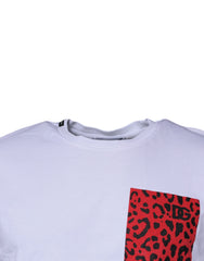 Dolce & Gabbana Wit Rood Luipaard Katoenen T-shirt Met Ronde Hals