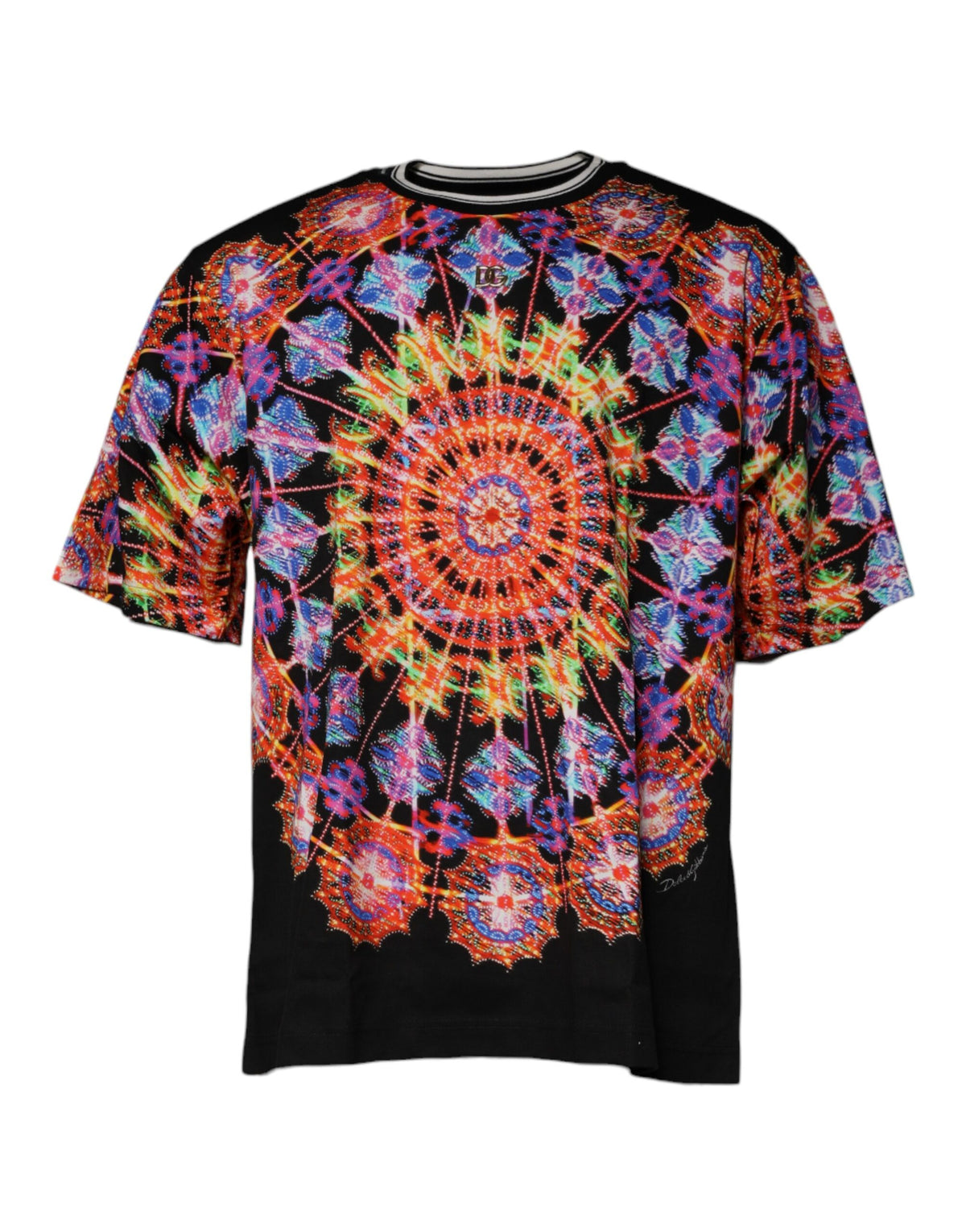 Dolce & Gabbana Herren-T-Shirt mit kurzen Ärmeln und mehrfarbigem Kaleidoskopmuster