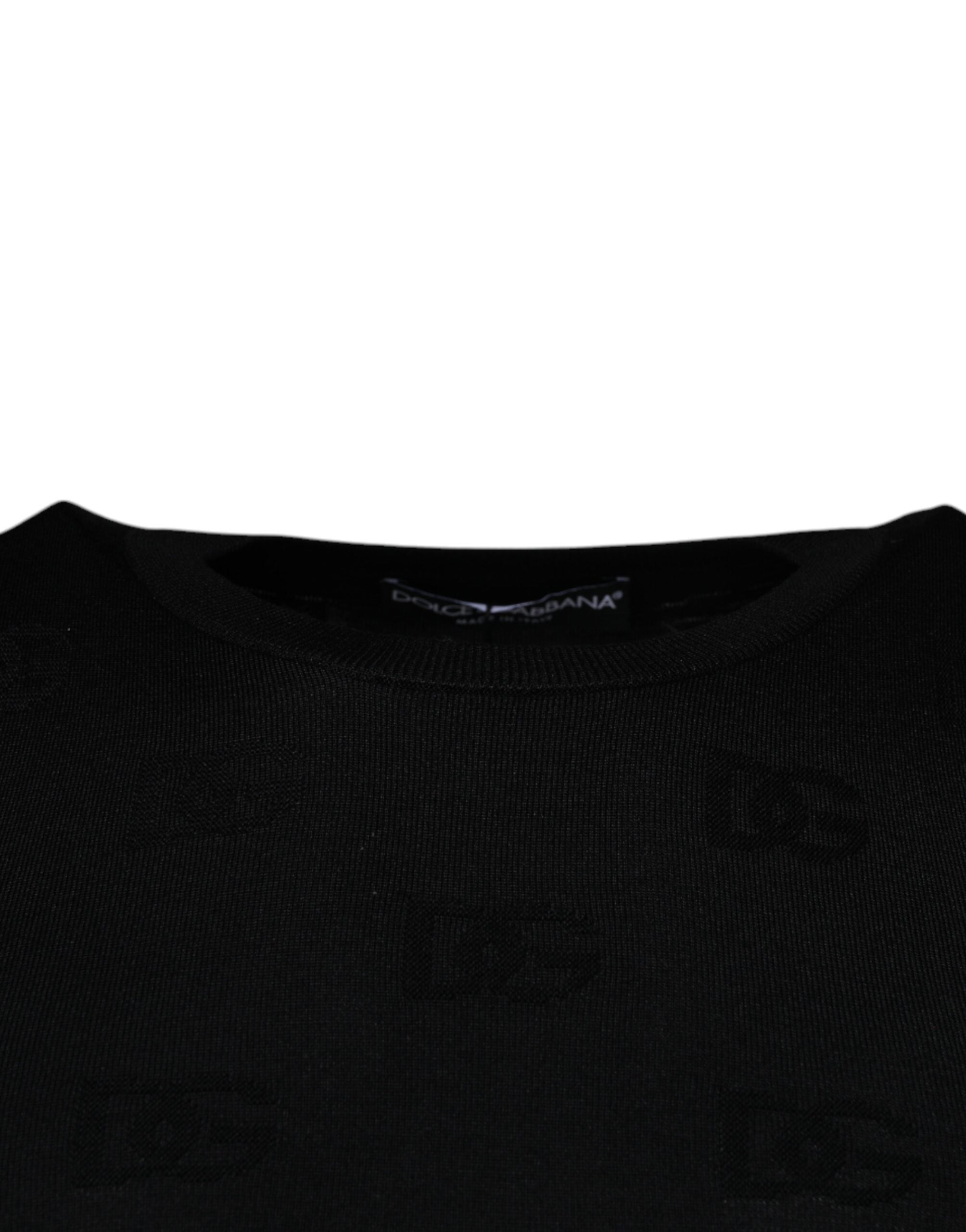 Dolce & Gabbana Schwarzes ärmelloses T-Shirt aus Seide mit Rundhalsausschnitt