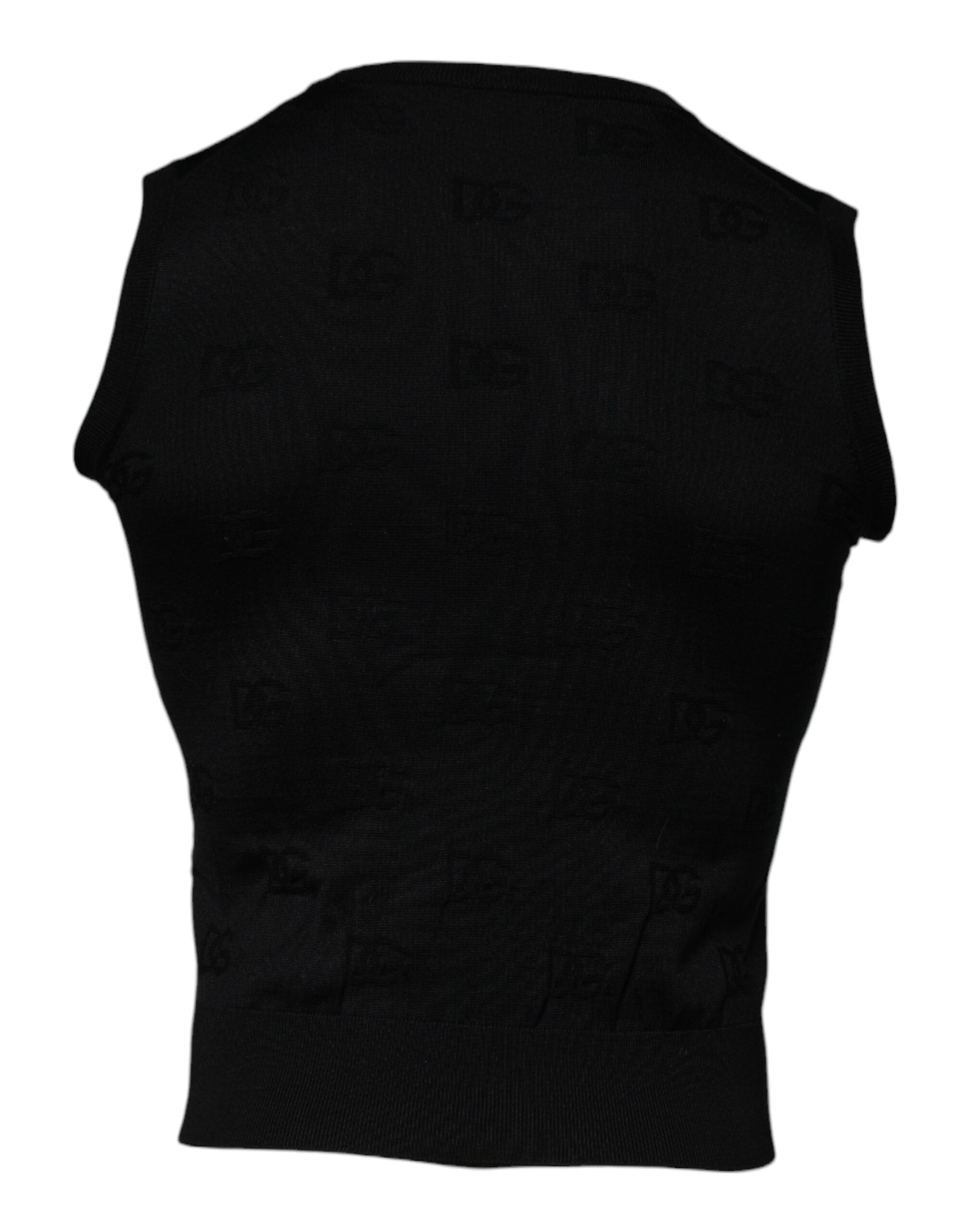 Dolce & Gabbana Schwarzes ärmelloses T-Shirt aus Seide mit Rundhalsausschnitt