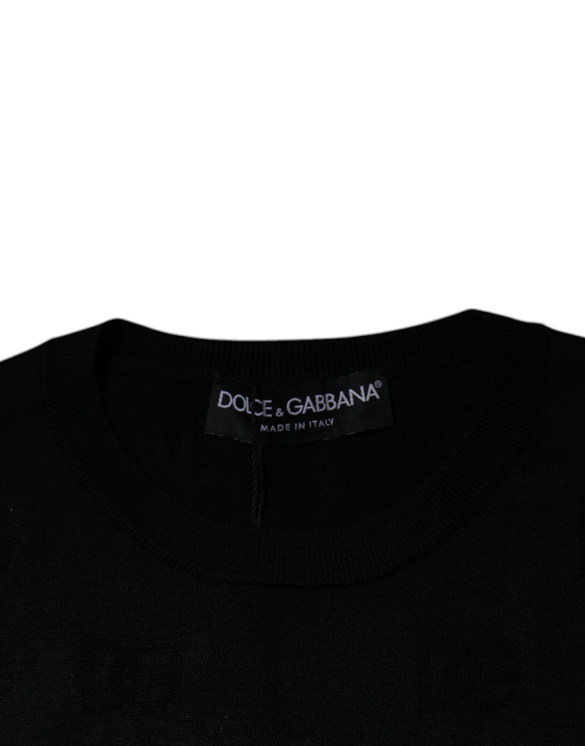 Dolce & Gabbana Schwarzes ärmelloses T-Shirt aus Seide mit Rundhalsausschnitt