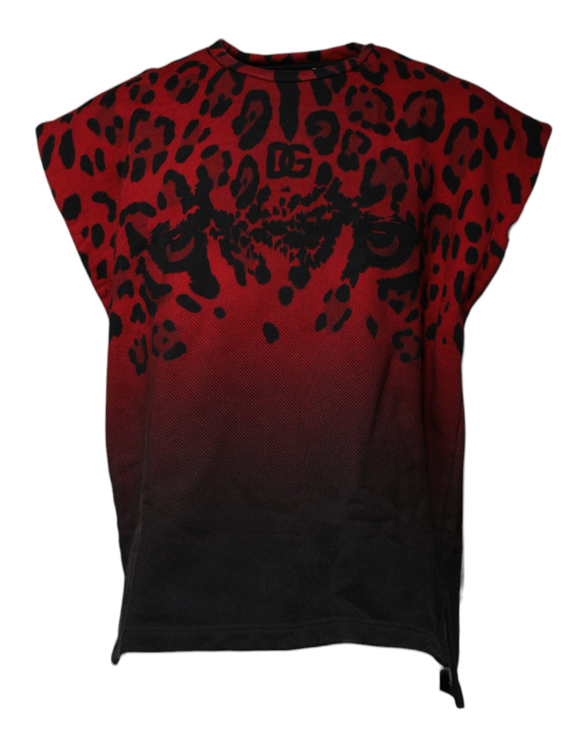 Dolce & Gabbana rotes ärmelloses T-Shirt aus Baumwolle mit Leopardenmuster