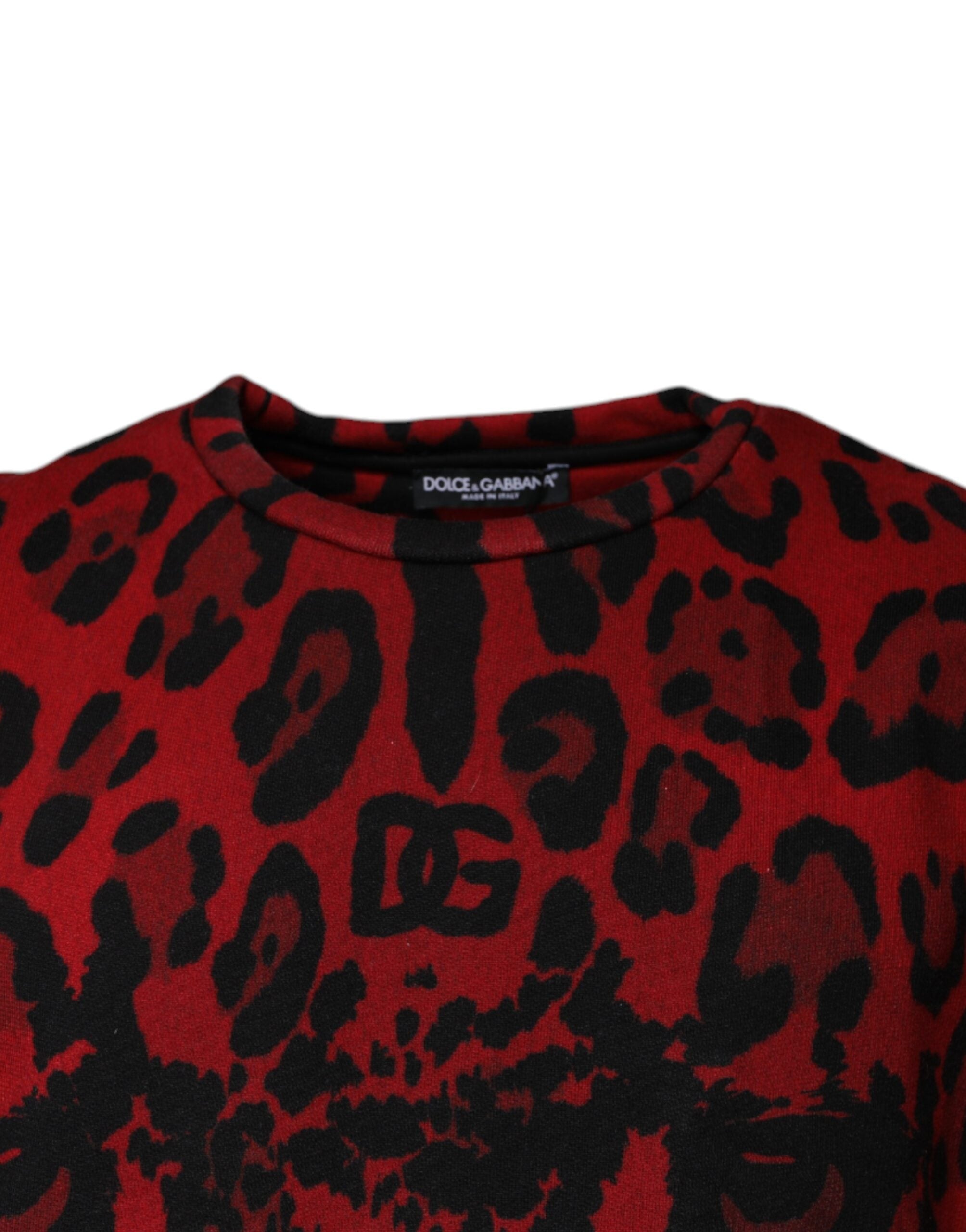 Dolce & Gabbana rotes ärmelloses T-Shirt aus Baumwolle mit Leopardenmuster