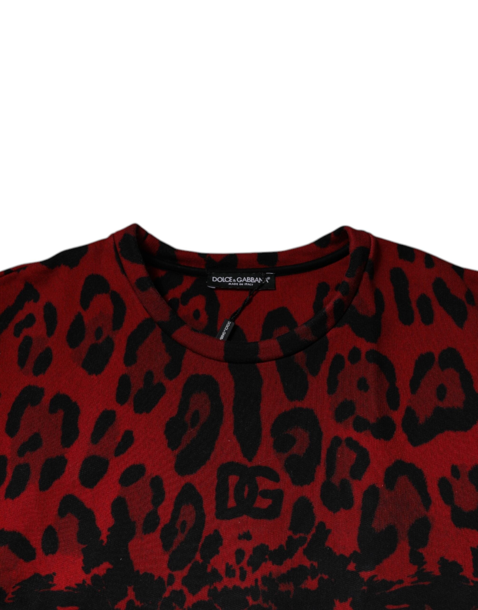 Dolce & Gabbana rotes ärmelloses T-Shirt aus Baumwolle mit Leopardenmuster