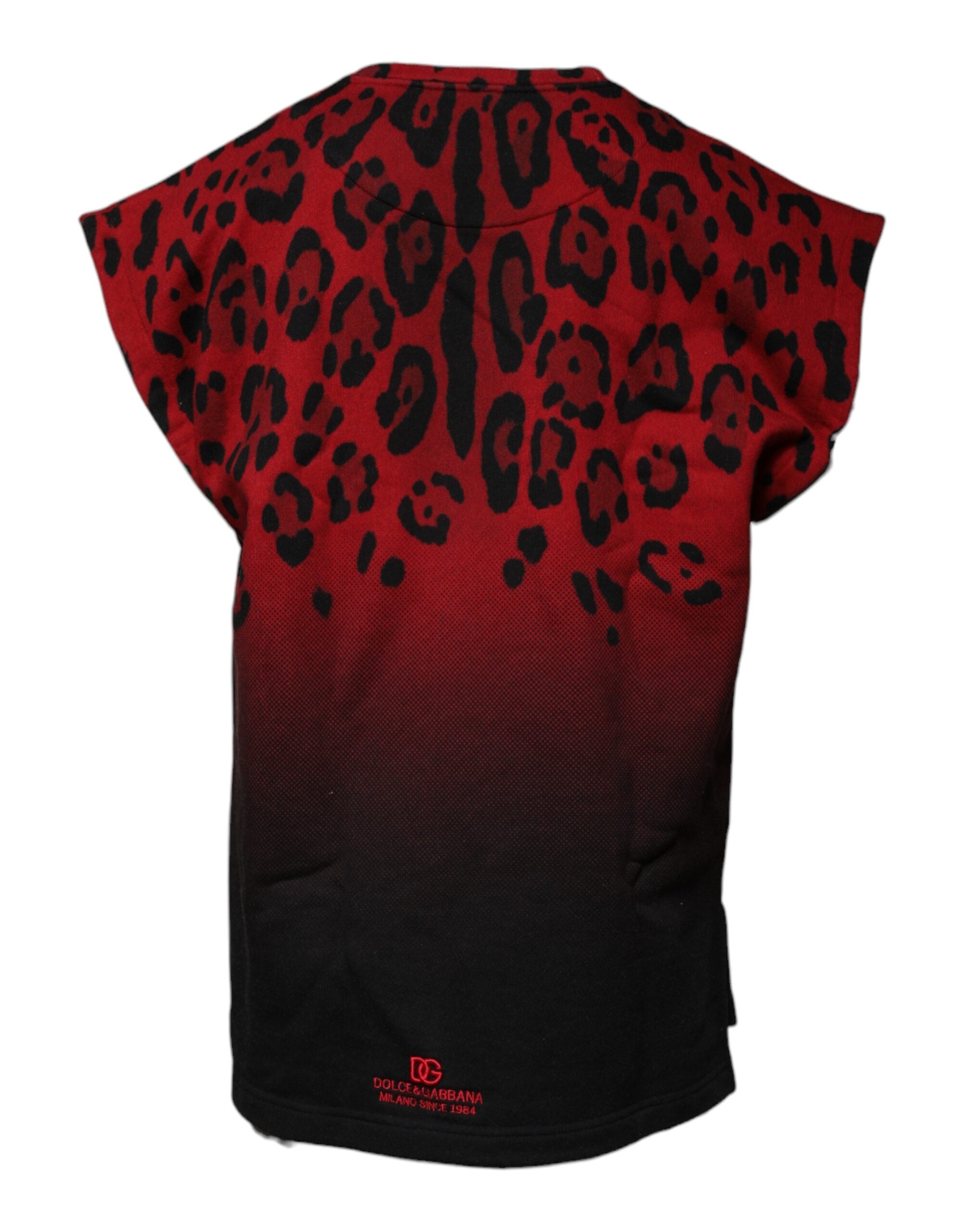 Dolce & Gabbana rotes ärmelloses T-Shirt aus Baumwolle mit Leopardenmuster
