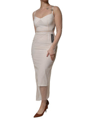 Dolce &amp; Gabbana – Weißes, transparentes Tüll-Bustier-Midikleid mit figurbetontem Schnitt
