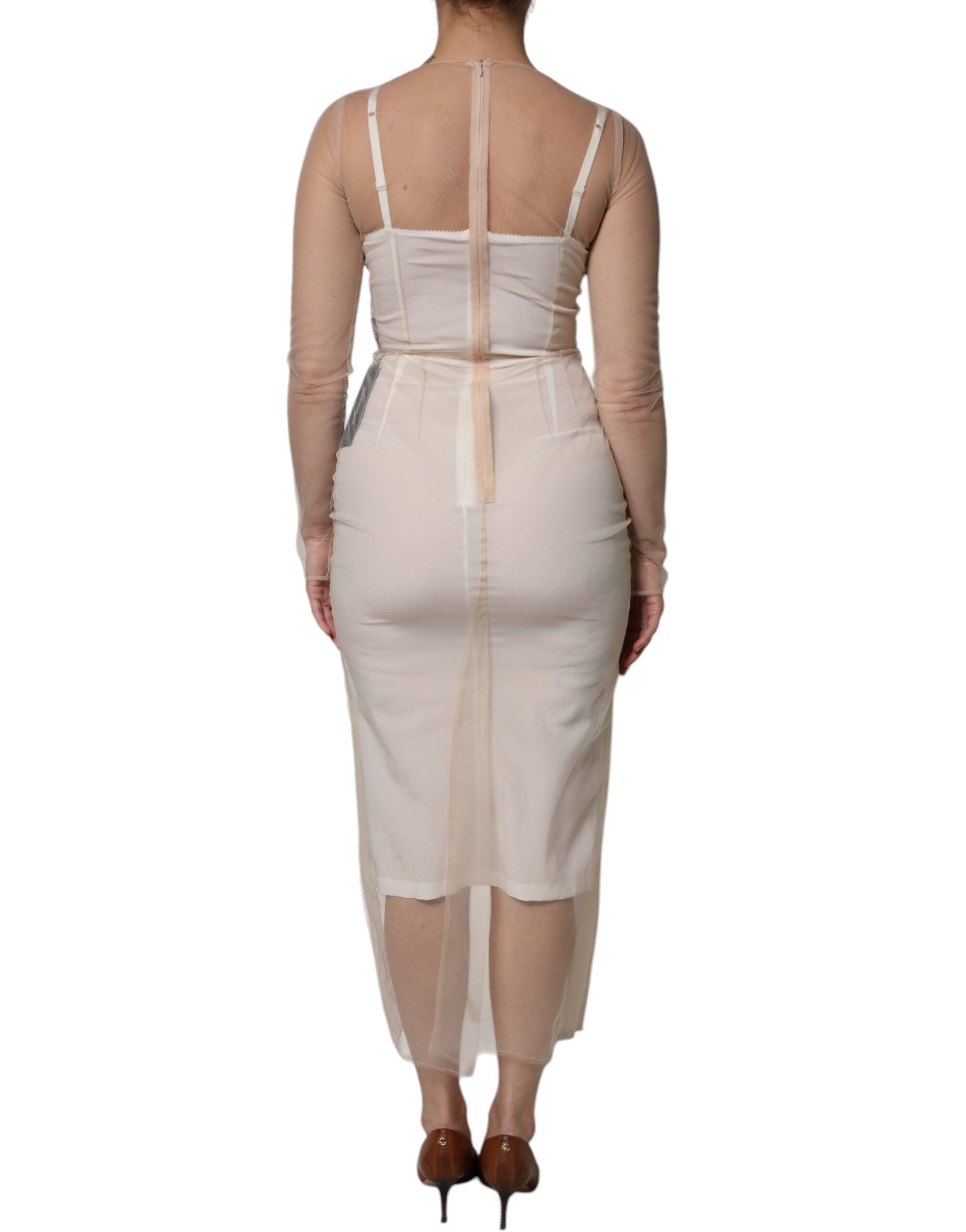 Dolce &amp; Gabbana – Weißes, transparentes Tüll-Bustier-Midikleid mit figurbetontem Schnitt