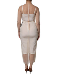 Dolce &amp; Gabbana – Weißes, transparentes Tüll-Bustier-Midikleid mit figurbetontem Schnitt