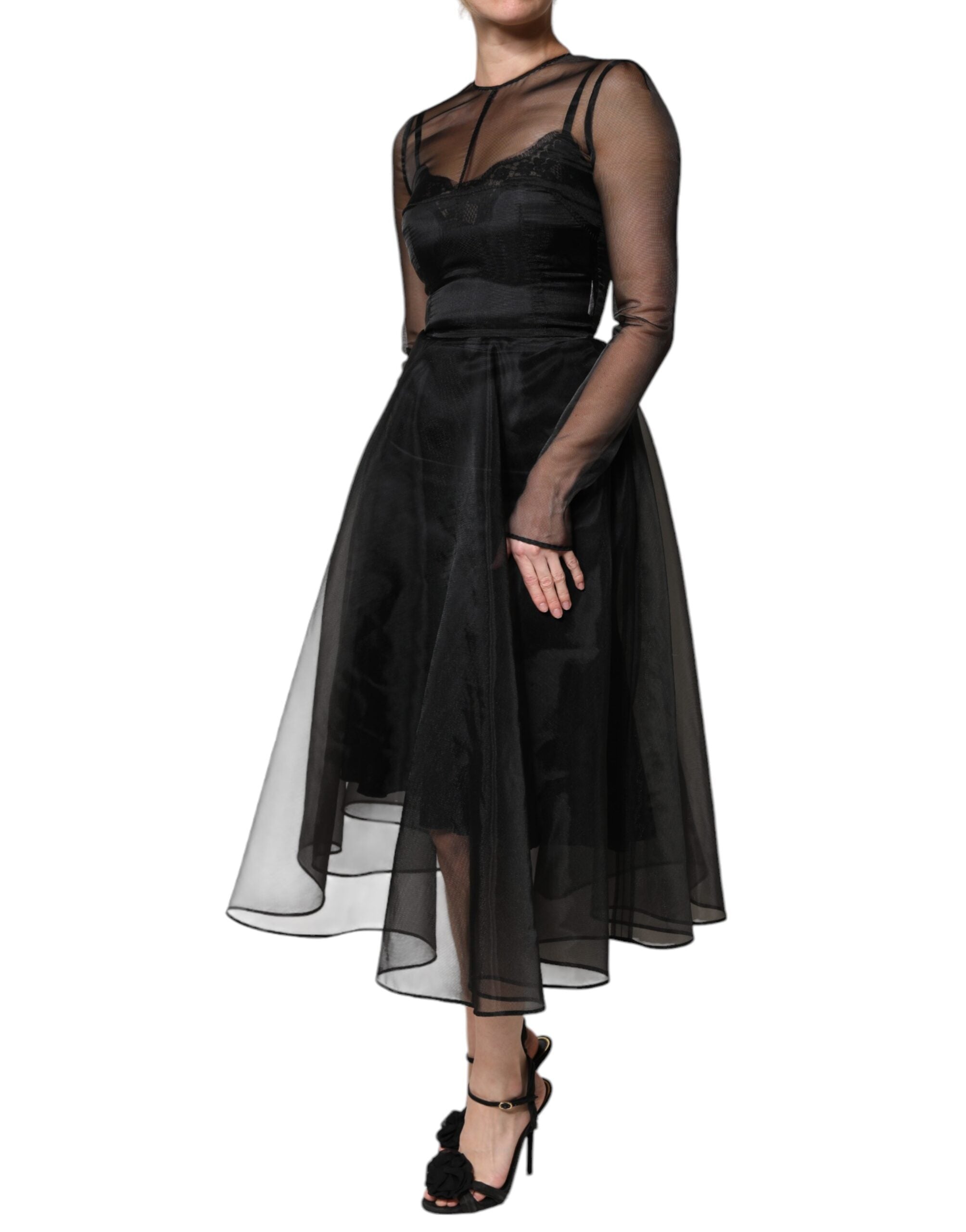 Dolce &amp; Gabbana – Schwarzes A-Linien-Midi-Cocktailkleid aus Tüll
