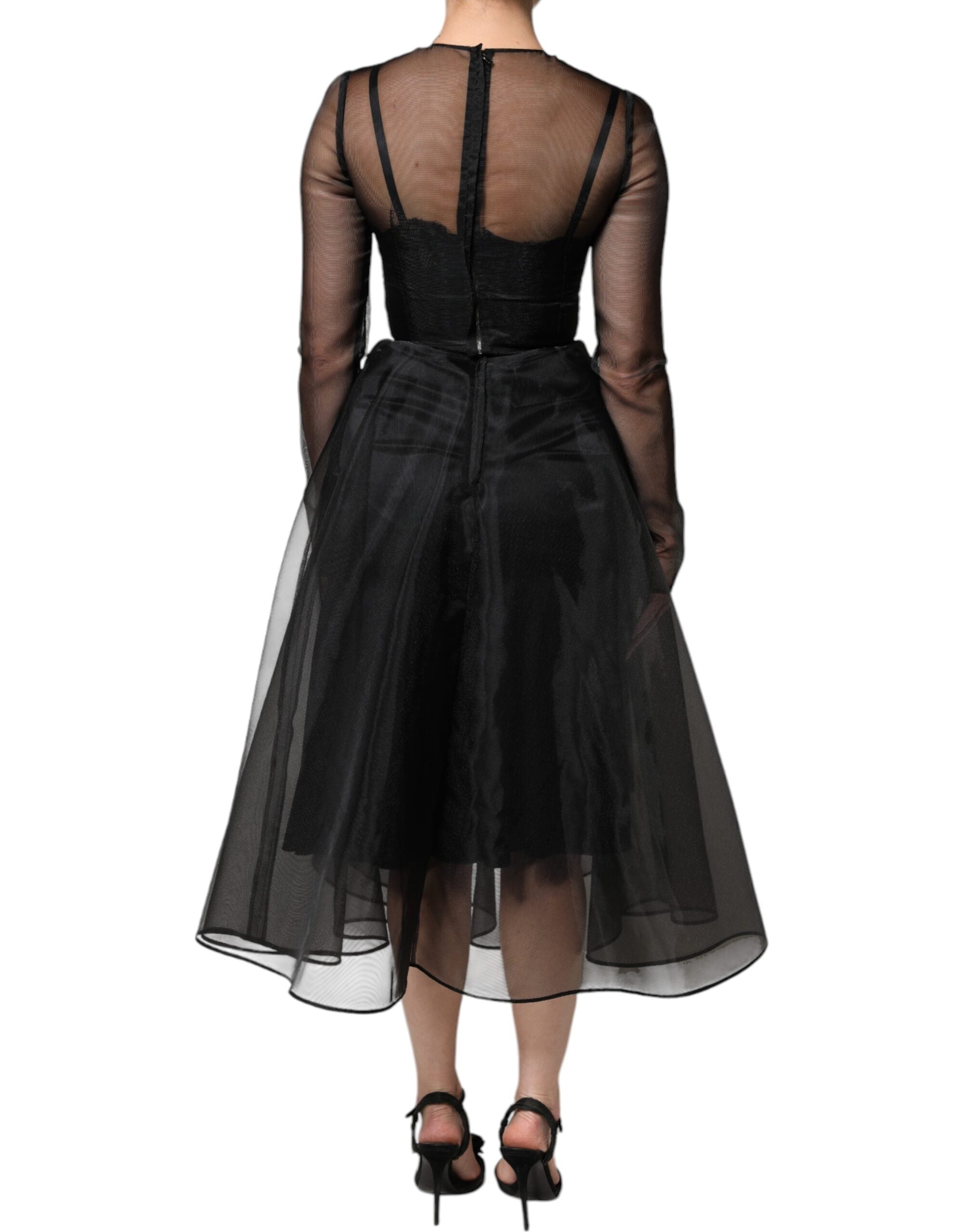 Dolce &amp; Gabbana – Schwarzes A-Linien-Midi-Cocktailkleid aus Tüll
