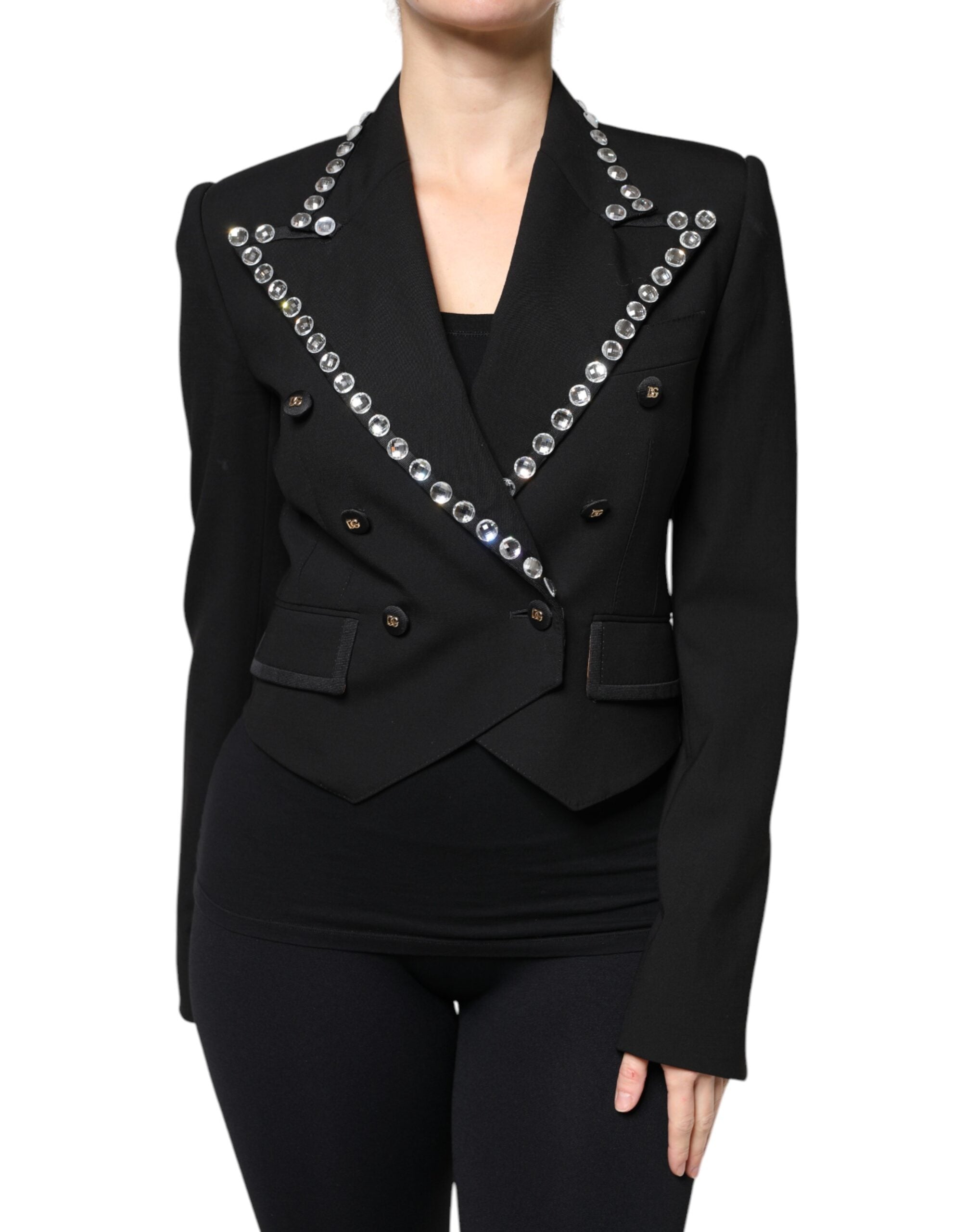 Dolce & Gabbana Zweireihiger Blazer aus schwarzem Kristall