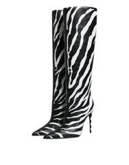 Dolce &amp; Gabbana Schwarz Weiß Zebra Heels Hohe Stiefel Schuhe