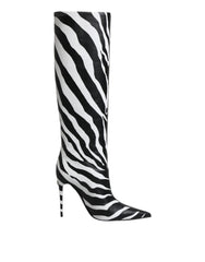 Dolce &amp; Gabbana Schwarz Weiß Zebra Heels Hohe Stiefel Schuhe