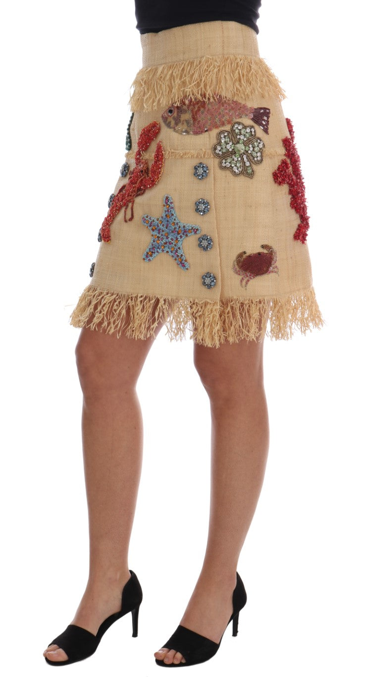 Dolce & Gabbana Kristal Beige Palmvezel Rok