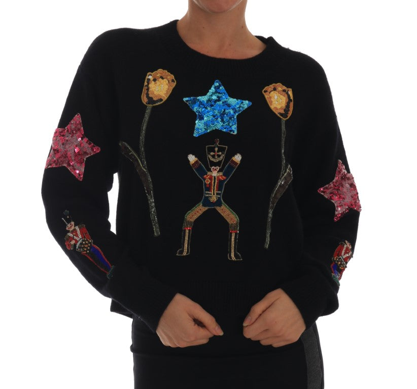 Dolce & Gabbana Märchen-Pullover aus schwarzem Kaschmir mit Kristallen