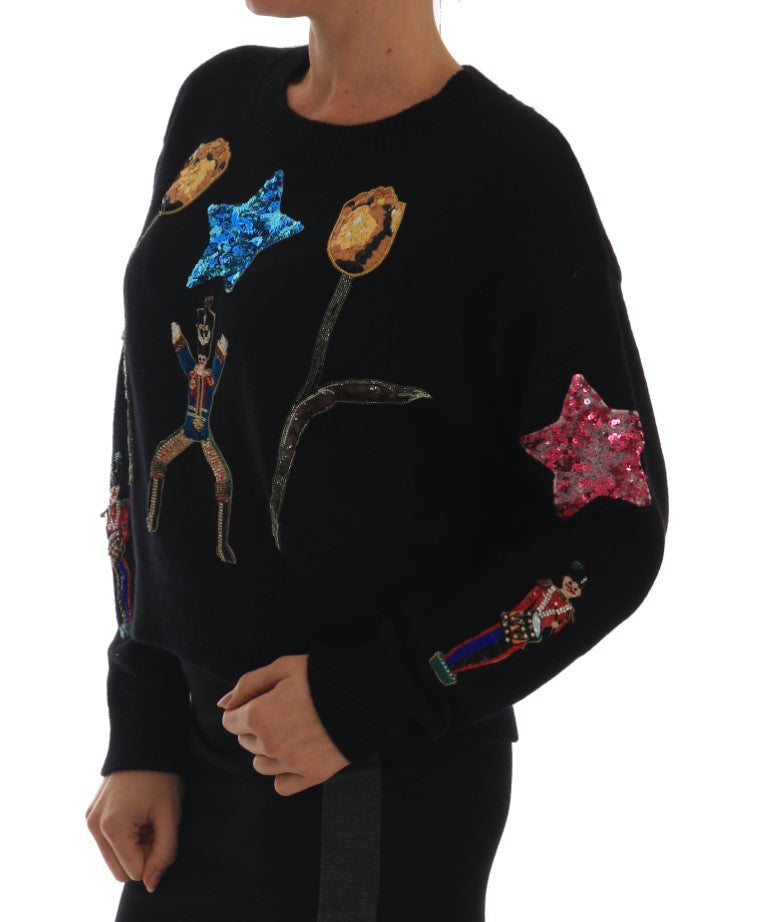 Dolce & Gabbana Märchen-Pullover aus schwarzem Kaschmir mit Kristallen
