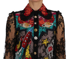 Dolce & Gabbana Zwarte Kanten Kristallen RUIMTE Shirt
