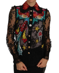 Dolce & Gabbana Zwarte Kanten Kristallen RUIMTE Shirt