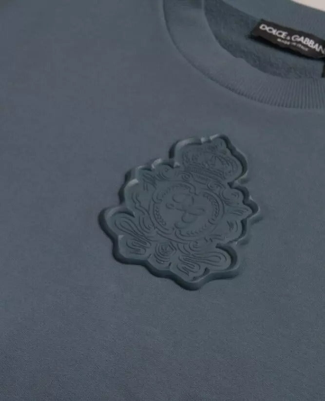Dolce & Gabbana Blauer Baumwoll Rundhals Pullover für Herren mit Logo-Patch