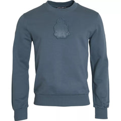 Dolce & Gabbana Blauer Baumwoll Rundhals Pullover für Herren mit Logo-Patch