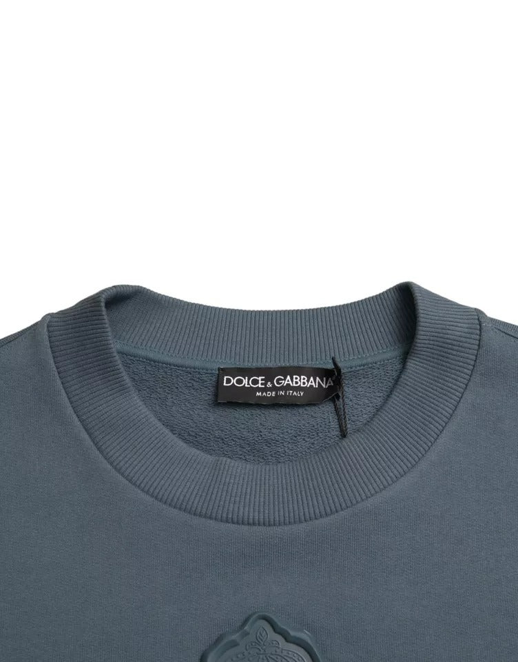 Dolce & Gabbana Blauer Baumwoll Rundhals Pullover für Herren mit Logo-Patch