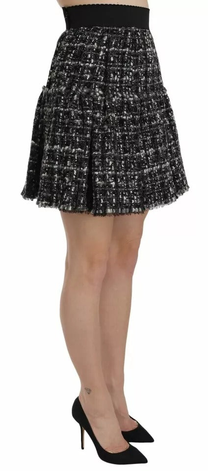 Dolce & Gabbana Schwarzer Minirock aus Wolle mit Karomuster und Volants