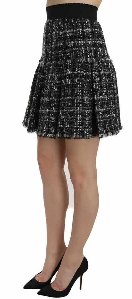 Dolce & Gabbana Schwarzer Minirock aus Wolle mit Karomuster und Volants