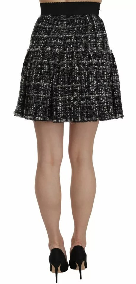 Dolce & Gabbana Schwarzer Minirock aus Wolle mit Karomuster und Volants