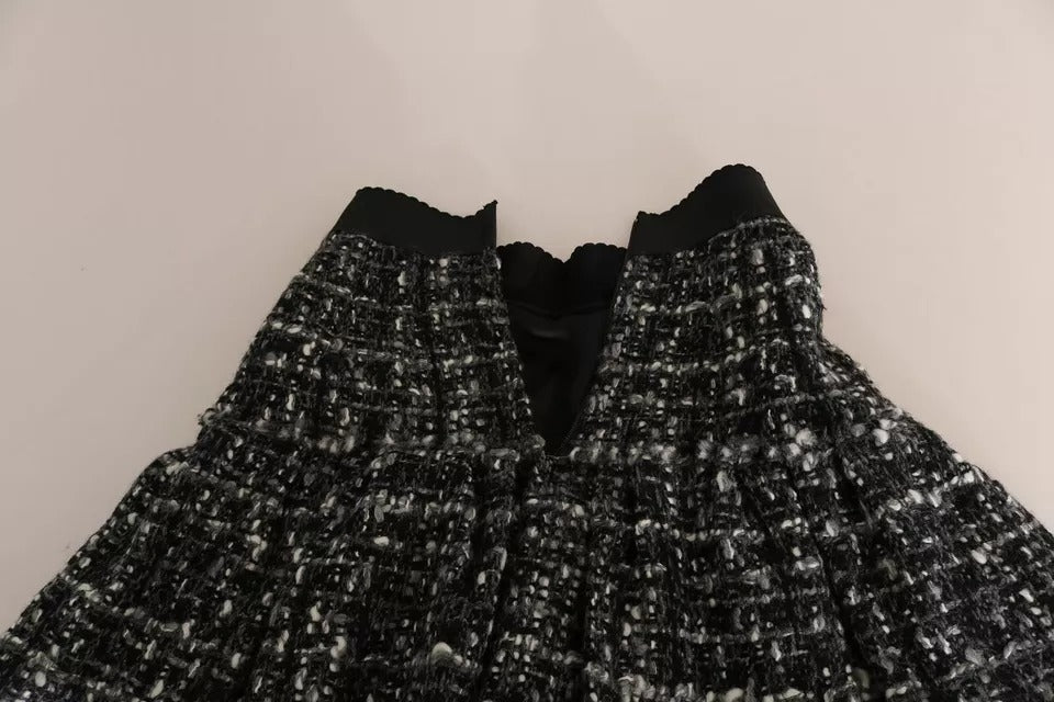 Dolce & Gabbana Schwarzer Minirock aus Wolle mit Karomuster und Volants