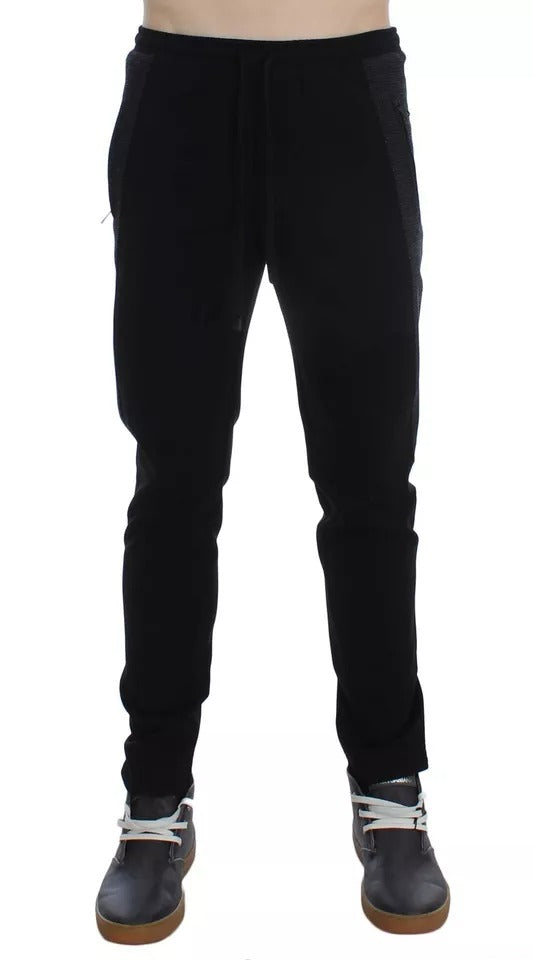 Dolce &amp; Gabbana Schwarz Grau Wolle Casual Hose Streifen Hose