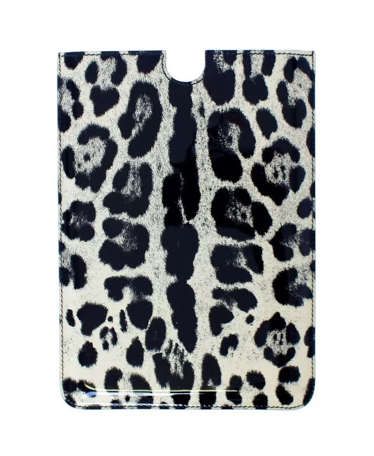 Dolce & Gabbana Tablet-Hülle aus Leder mit weißem Leopardenmuster