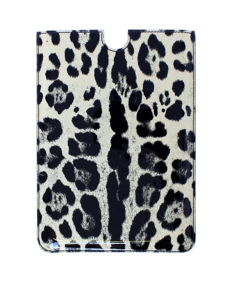 Dolce & Gabbana Tablet-Hülle aus Leder mit weißem Leopardenmuster
