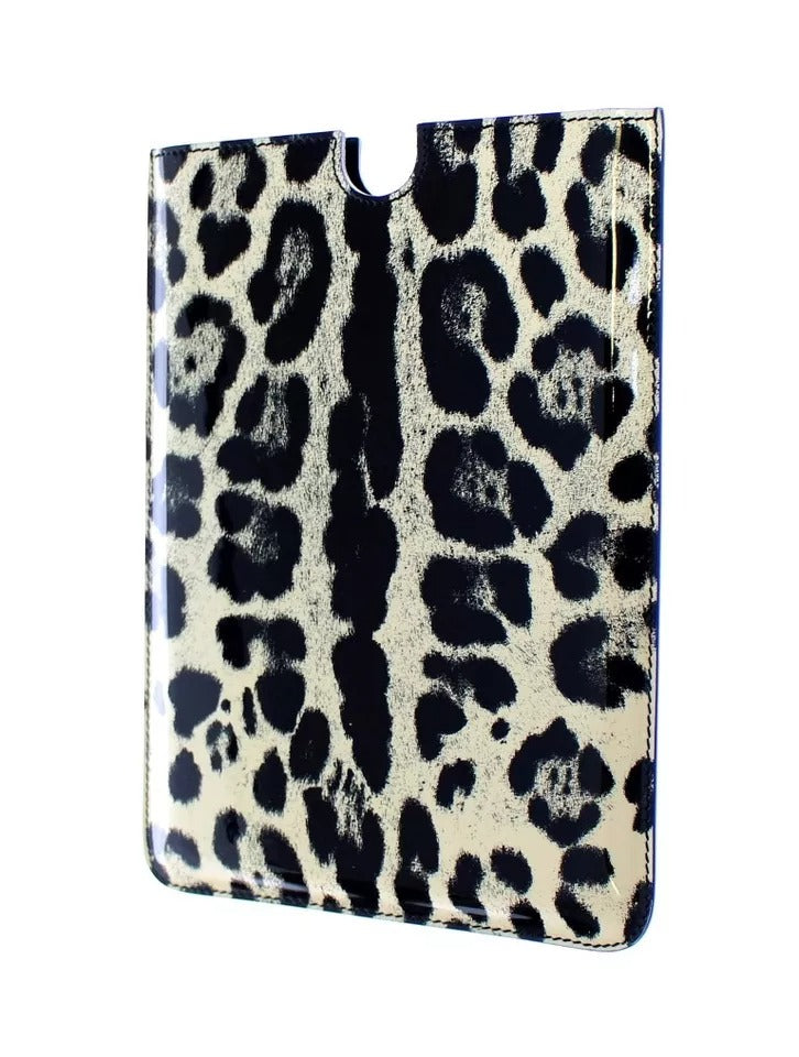 Dolce & Gabbana Tablet-Hülle aus Leder mit weißem Leopardenmuster