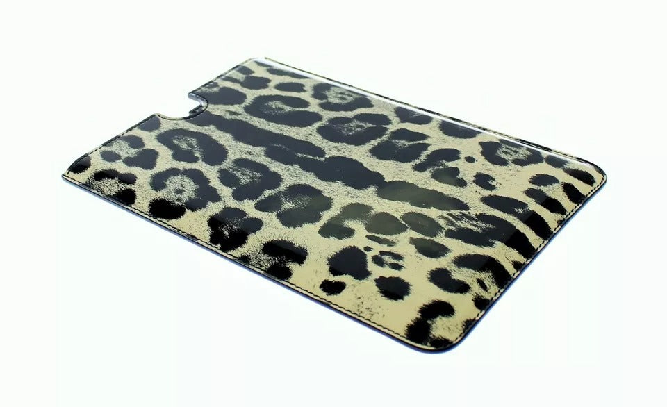 Dolce & Gabbana Tablet-Hülle aus Leder mit weißem Leopardenmuster