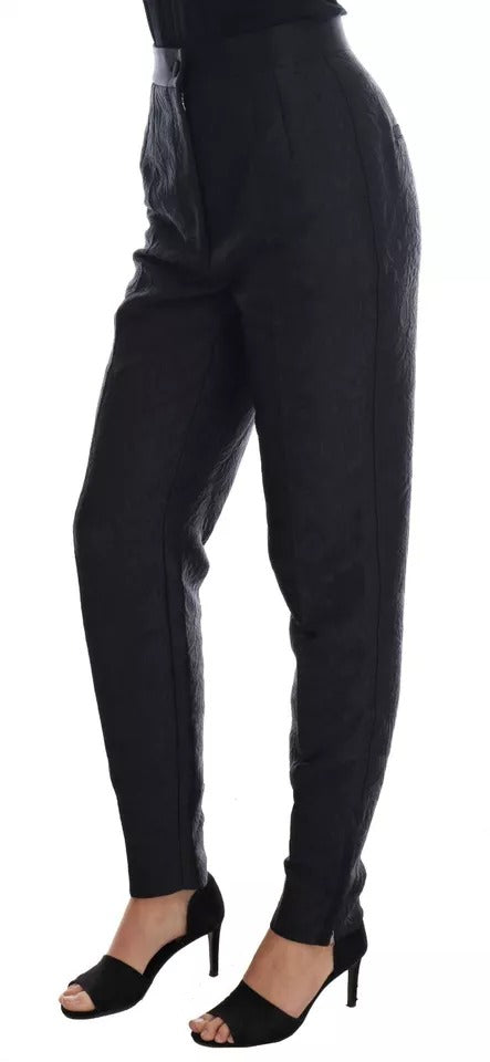Dolce & Gabbana Zwarte Gebloemde Brokaat Broek met Hoge Taille