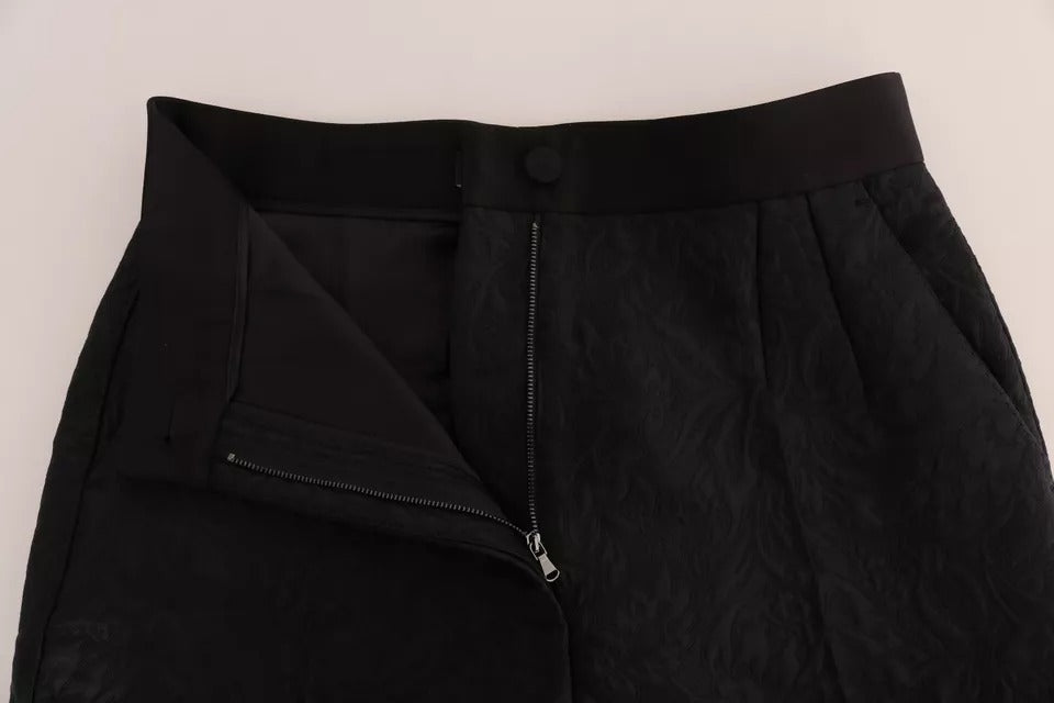 Dolce & Gabbana Zwarte Gebloemde Brokaat Broek met Hoge Taille