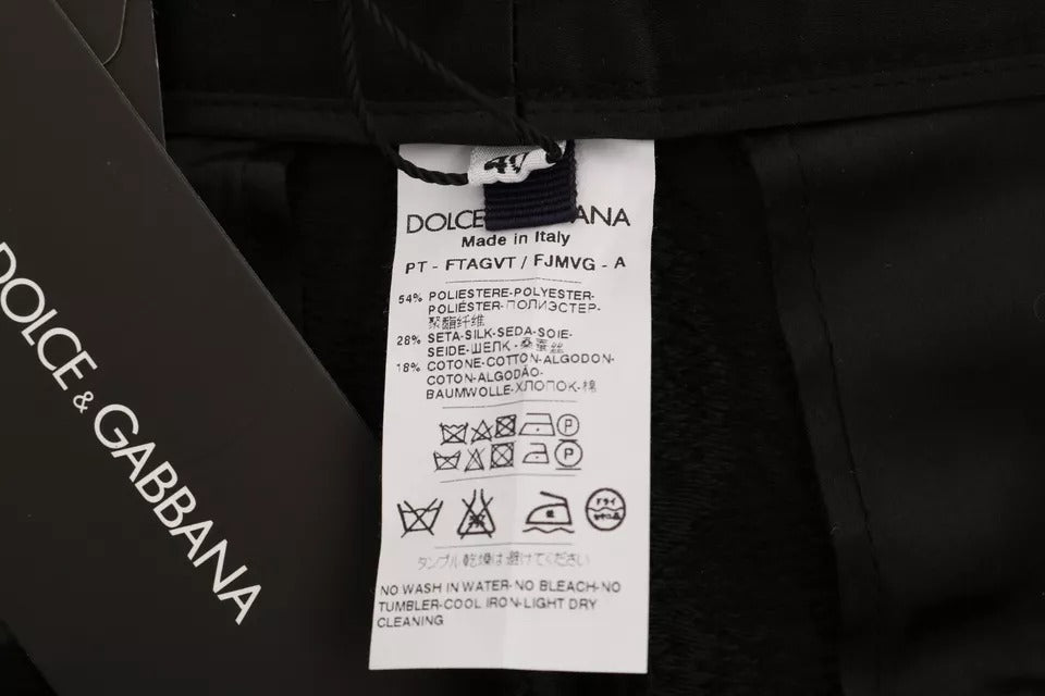 Dolce & Gabbana Zwarte Gebloemde Brokaat Broek met Hoge Taille