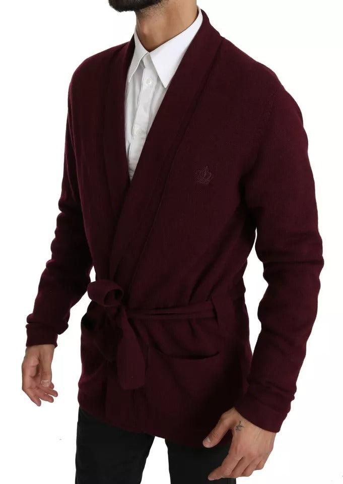 Dolce & Gabbana Bordeaux Kaschmir Cardigan mit Krone