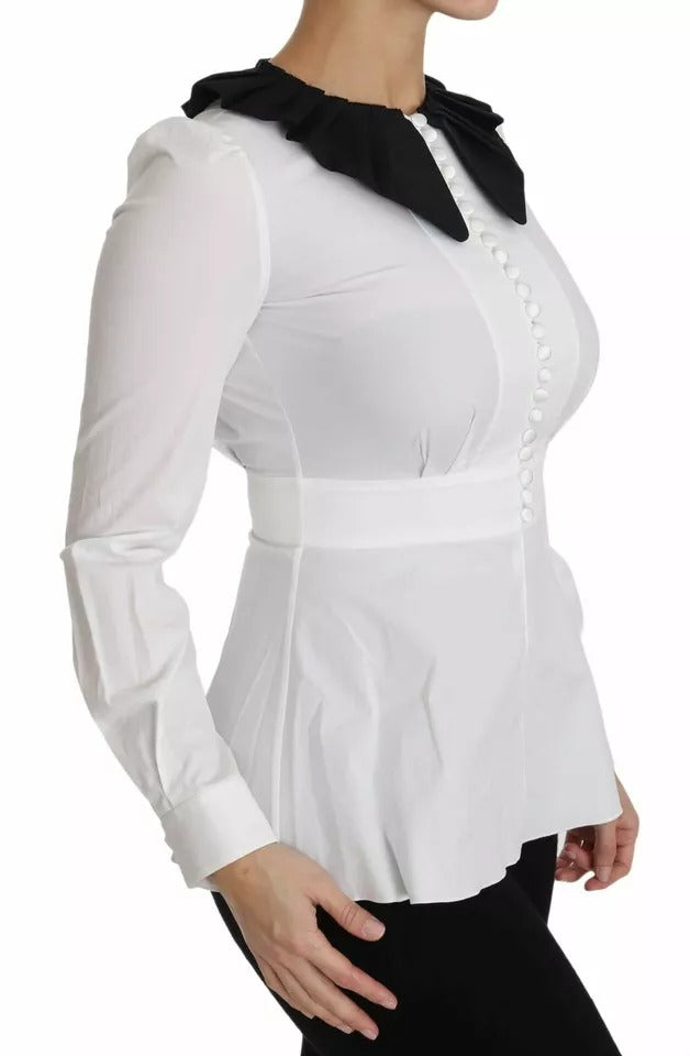 Dolce & Gabbana Schwarz Weiß Dekorative Knöpfe Oberteil Hemdbluse