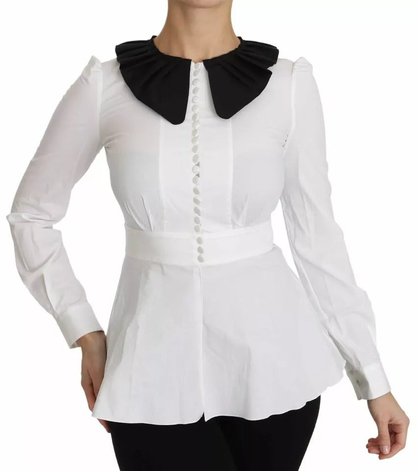 Dolce & Gabbana Schwarz Weiß Dekorative Knöpfe Oberteil Hemdbluse