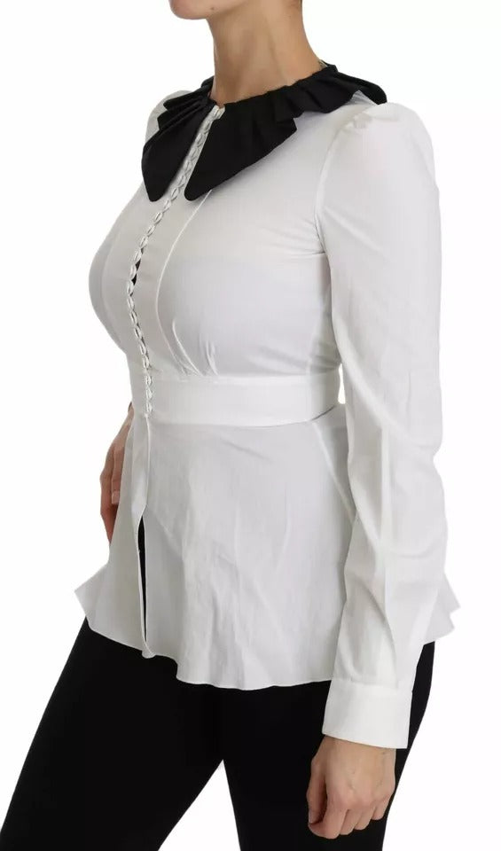 Dolce & Gabbana Schwarz Weiß Dekorative Knöpfe Oberteil Hemdbluse